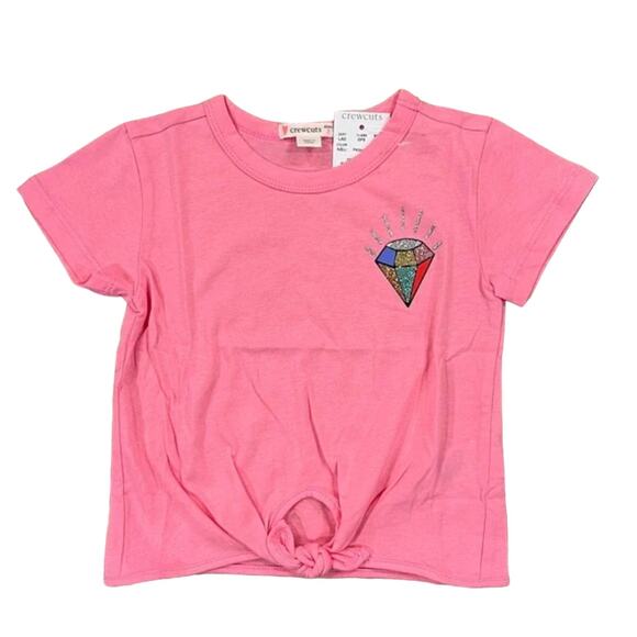 NWT J. Crew Girls' Pink W/Glitter Gem Front-Tie Tee - SIZE 2 - Picture 1 of 6